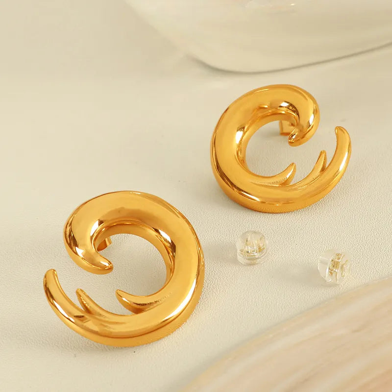 1 Pair Exaggerated Beach IG Style Oval Starfish Sea Wave Polishing 304 Stainless Steel 18K Gold Plated Drop Earrings Ear Studs