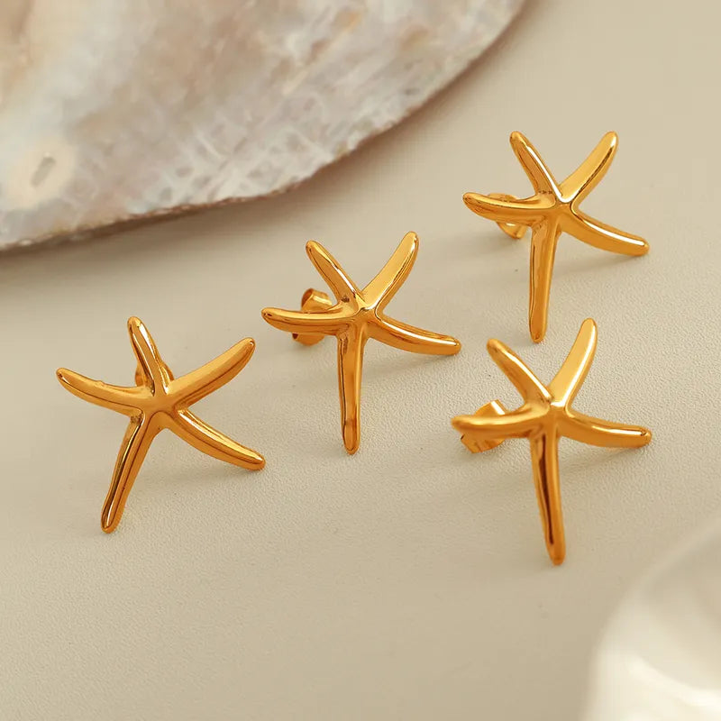 1 Pair Exaggerated Beach IG Style Oval Starfish Sea Wave Polishing 304 Stainless Steel 18K Gold Plated Drop Earrings Ear Studs