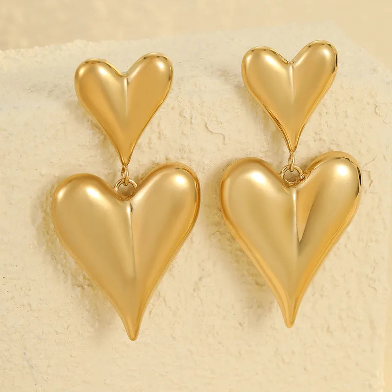 1 Pair Exaggerated Simple Style Heart Shape 304 Stainless Steel 18K Gold Plated Drop Earrings