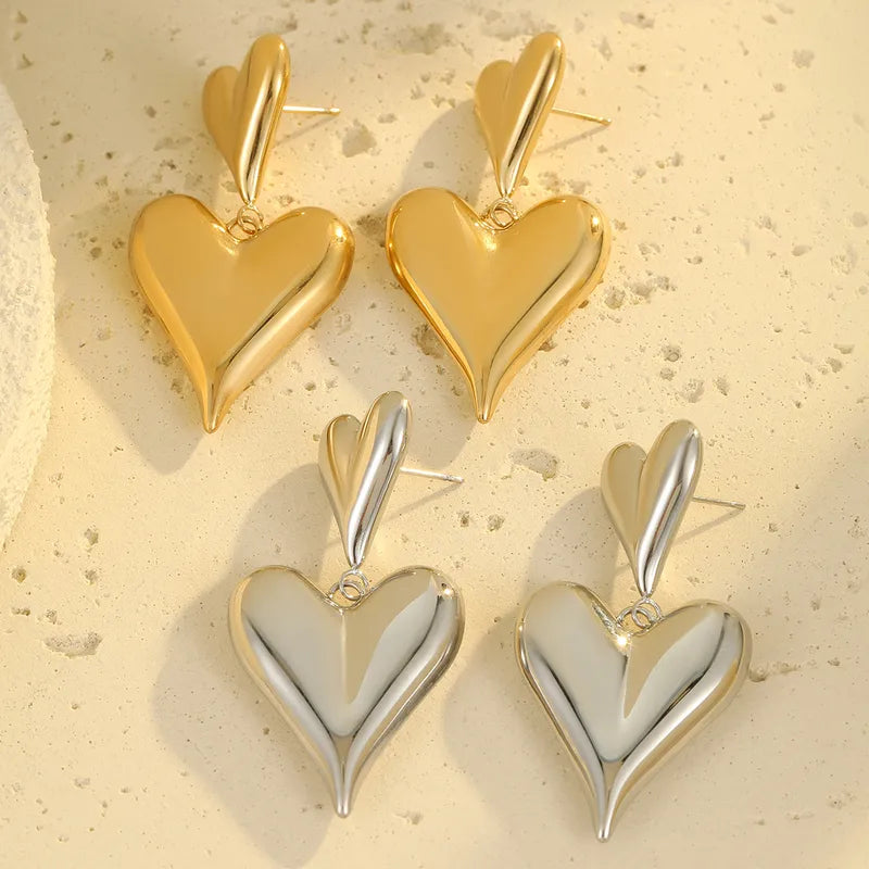 1 Pair Exaggerated Simple Style Heart Shape 304 Stainless Steel 18K Gold Plated Drop Earrings