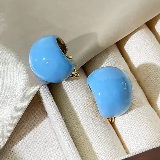 1 Pair Exaggerated Simple Style Solid Color Enamel Stainless Steel 18K Gold Plated Earrings