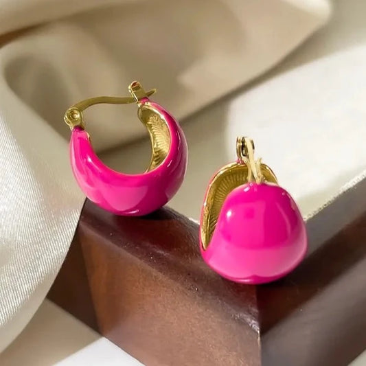 1 Pair Exaggerated Simple Style Solid Color Enamel Stainless Steel 18K Gold Plated Earrings