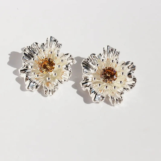 1 Pair Exaggerated Sweet Flower Plating Inlay Brass Zircon 18K Gold Plated Ear Studs