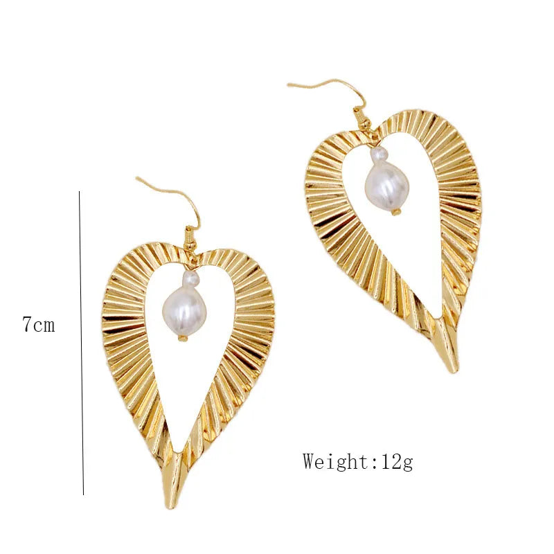 1 Pair Exaggerated Sweet Solid Color Plating Hollow Out Inlay Stainless Steel Pearl Gold Plated Drop Earrings