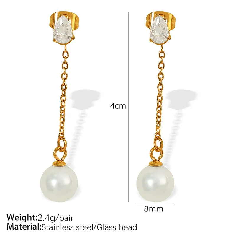 1 Pair Fairy Style Elegant IG Style Tassel Polishing Tassel Inlay 304 Stainless Steel Artificial Pearls Zircon 18K Gold Plated Drop Earrings