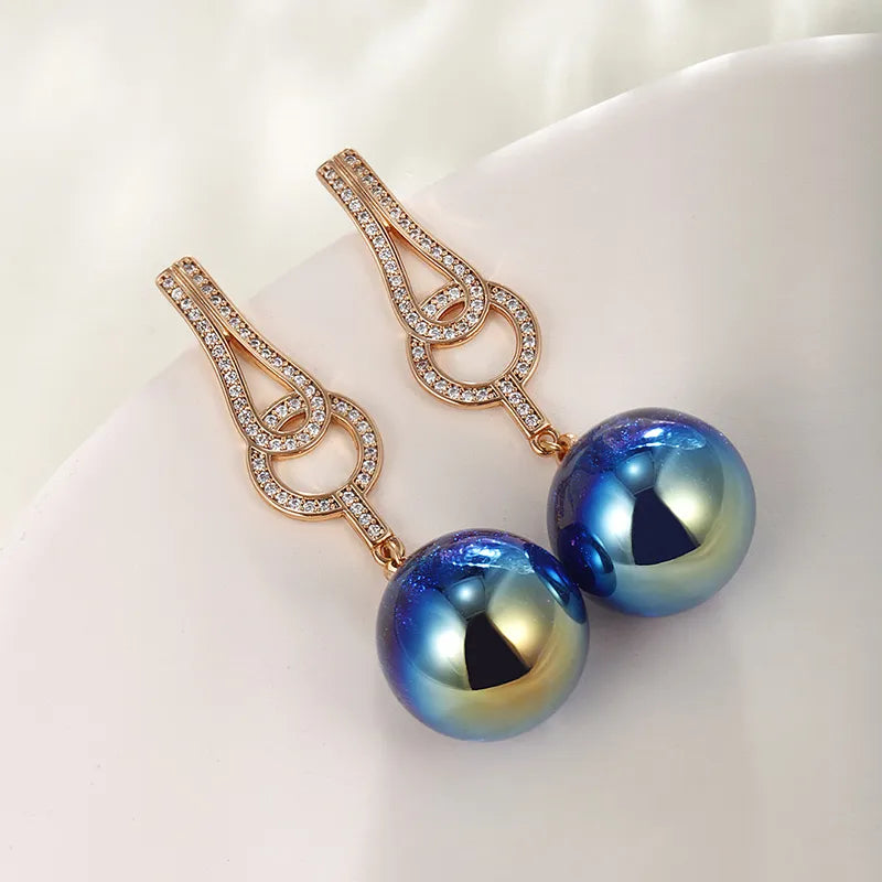 1 Pair Fairy Style Sweet Geometric Pearl Plating Inlay Copper Artificial Gemstones Artificial Pearls 18K Gold Plated Drop Earrings