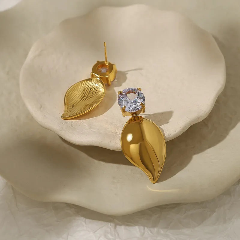 1 Pair French Style Classic Style IG Style Irregular Geometric Water Droplets Plating Inlay 304 Stainless Steel Zircon 18K Gold Plated Drop Earrings