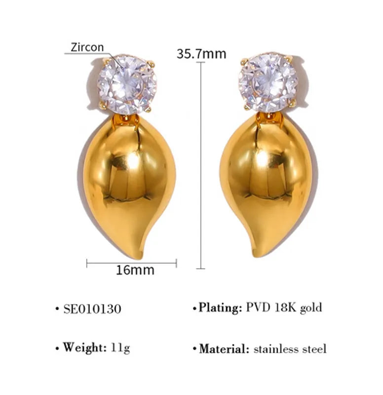 1 Pair French Style Classic Style IG Style Irregular Geometric Water Droplets Plating Inlay 304 Stainless Steel Zircon 18K Gold Plated Drop Earrings