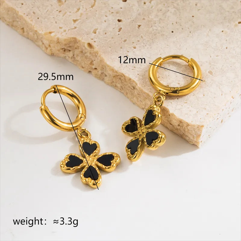 1 Pair French Style Commute Flower Inlay 304 Stainless Steel Acrylic 18K Gold Plated Drop Earrings