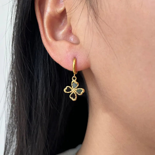 1 Pair French Style Commute Flower Inlay 304 Stainless Steel Acrylic 18K Gold Plated Drop Earrings