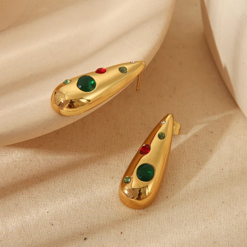 1 Pair French Style Commute Water Droplets Inlay 304 Stainless Steel Zircon 18K Gold Plated Ear Studs