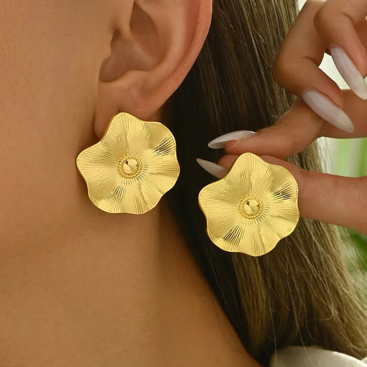 1 Pair French Style Flower Copper Ear Studs