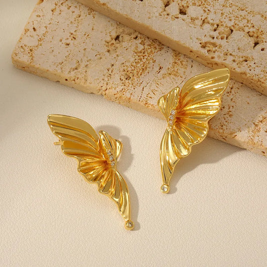 1 Pair French Style Leaf Flower Plating Inlay Copper Zircon 18K Gold Plated Ear Studs