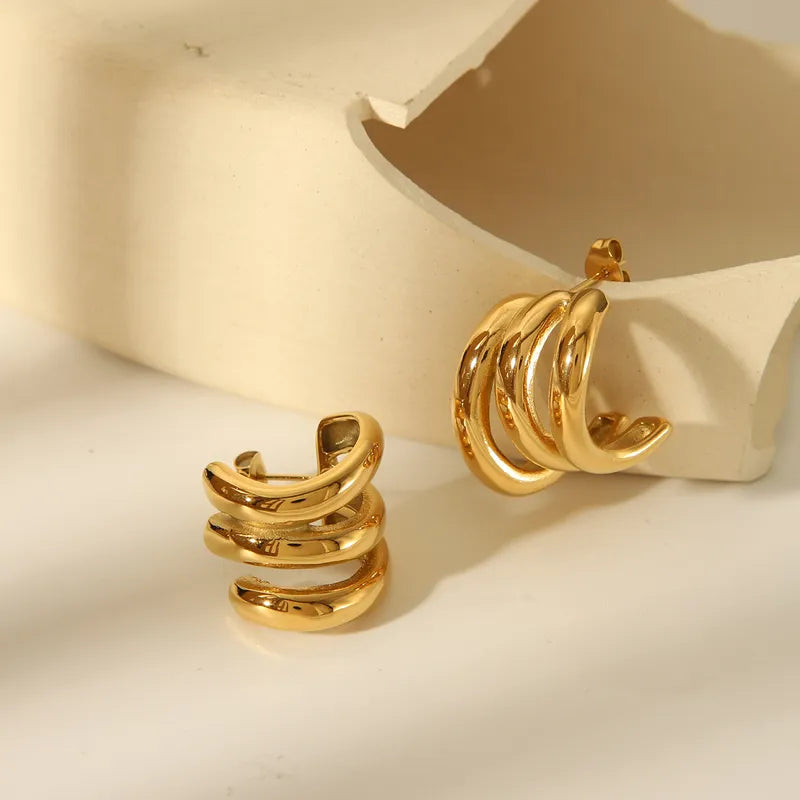 1 Pair French Style Simple Style C Shape Hollow Out 304 Stainless Steel 18K Gold Plated Ear Studs