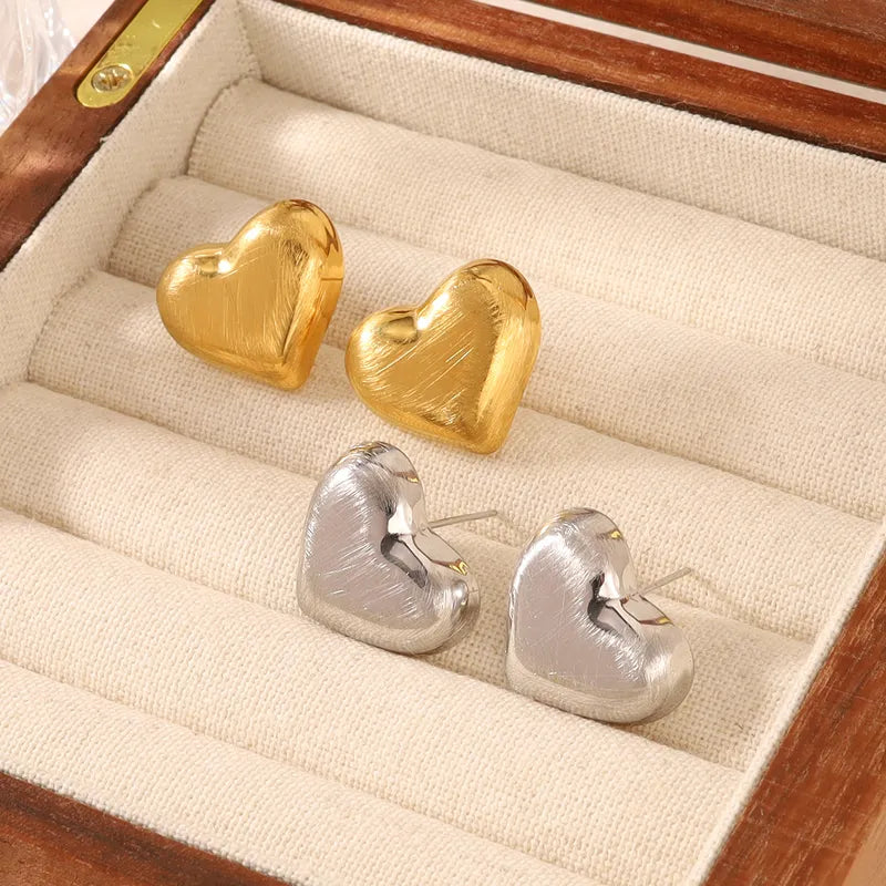 1 Pair French Style Simple Style Classic Style Heart Shape Polishing 304 Stainless Steel 18K Gold Plated Ear Studs