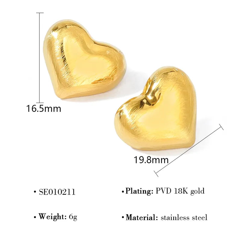 1 Pair French Style Simple Style Classic Style Heart Shape Polishing 304 Stainless Steel 18K Gold Plated Ear Studs