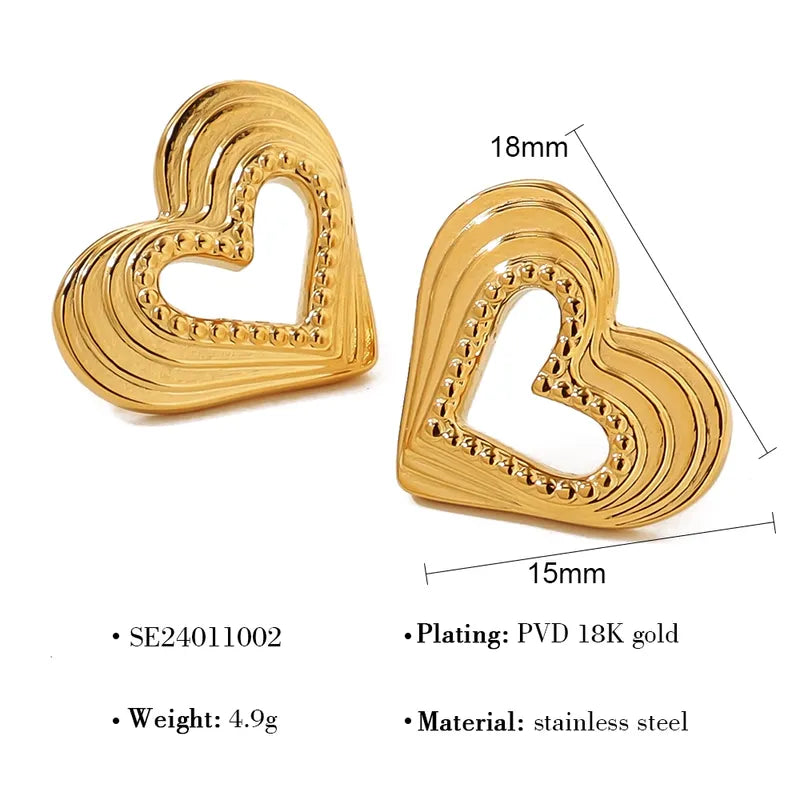 1 Pair French Style Simple Style Classic Style Heart Shape Polishing Hollow Out 304 Stainless Steel 18K Gold Plated Ear Studs