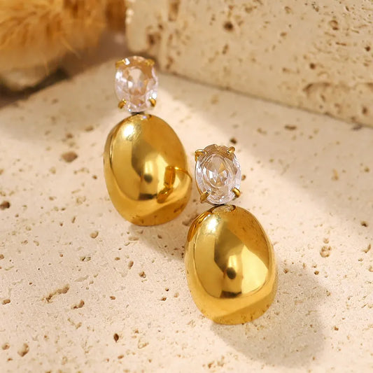 1 Pair French Style Simple Style Classic Style Water Droplets Polishing Inlay 304 Stainless Steel Zircon 18K Gold Plated Drop Earrings