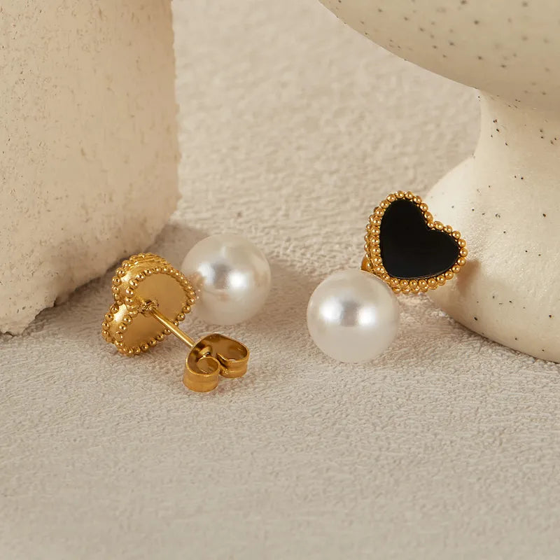 1 Pair French Style Simple Style Commute Heart Shape 304 Stainless Steel Ear Studs