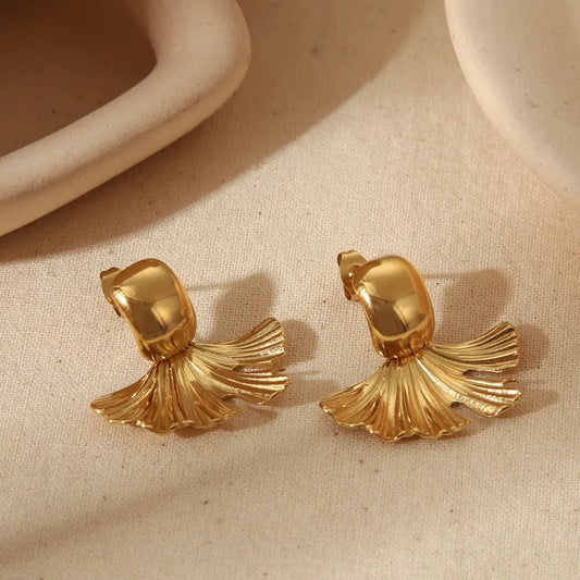 1 Pair French Style Simple Style Commute Leaf Solid Color 304 Stainless Steel 18K Gold Plated Ear Studs