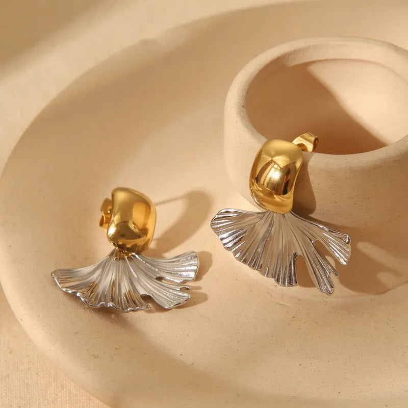 1 Pair French Style Simple Style Commute Leaf Solid Color 304 Stainless Steel 18K Gold Plated Ear Studs