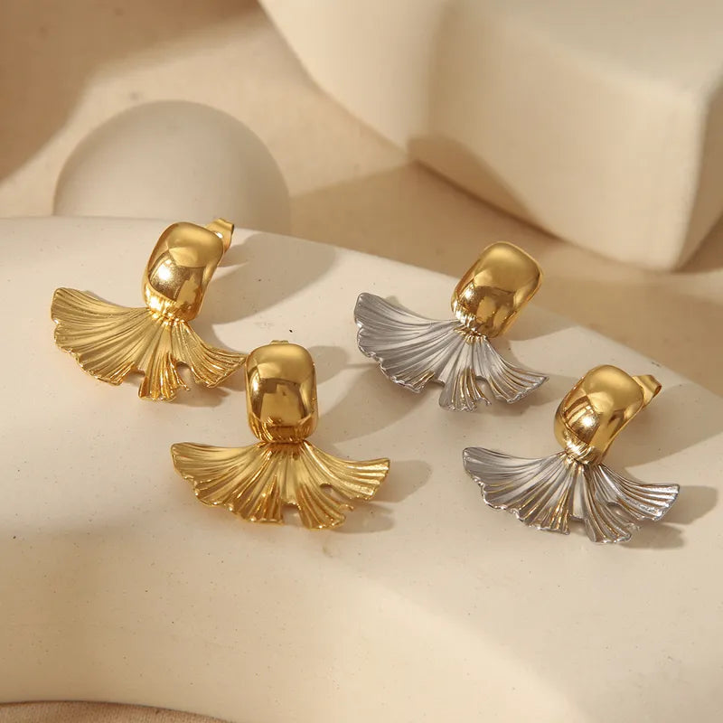 1 Pair French Style Simple Style Commute Leaf Solid Color 304 Stainless Steel 18K Gold Plated Ear Studs