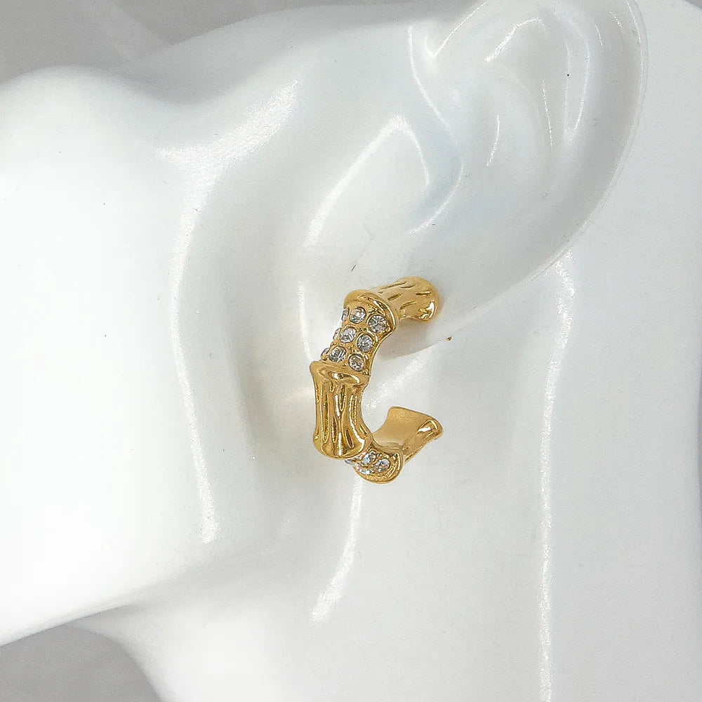 1 Pair French Style Sweet Simple Style C Shape Bamboo Joint 304 Stainless Steel 18K Gold Plated Ear Studs