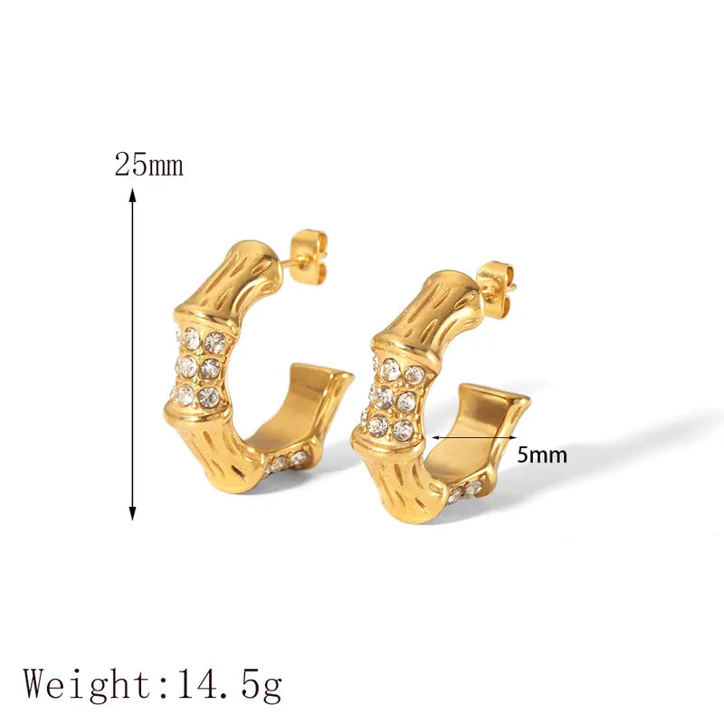 1 Pair French Style Sweet Simple Style C Shape Bamboo Joint 304 Stainless Steel 18K Gold Plated Ear Studs