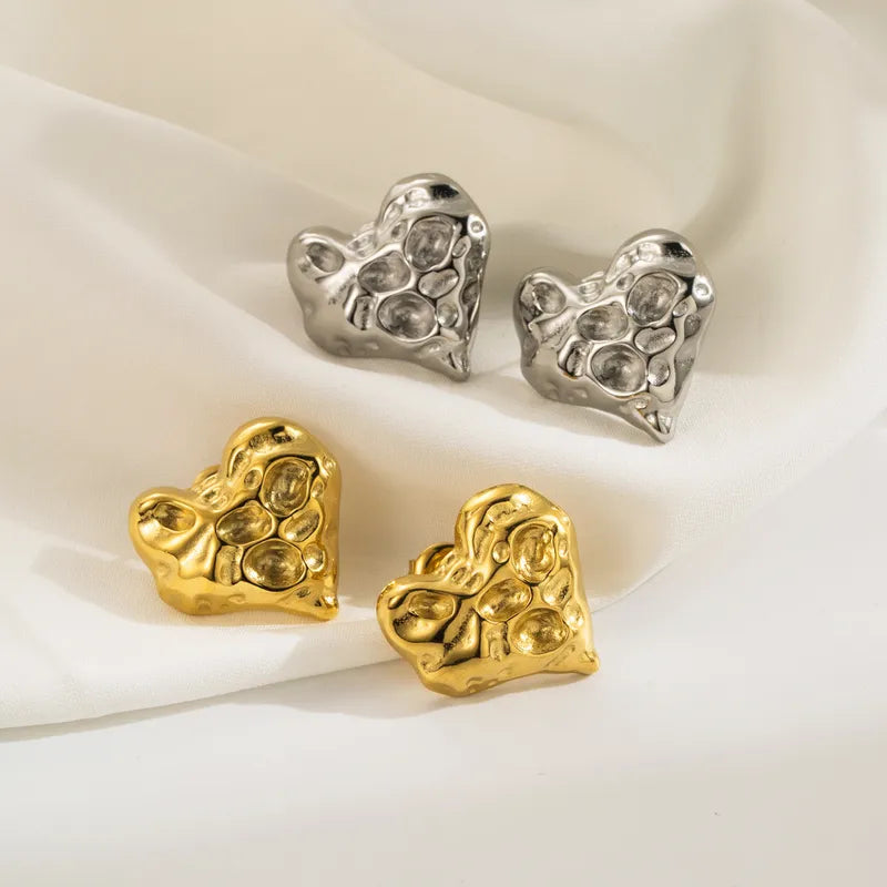 1 Pair French Style Sweet Simple Style Heart Shape Solid Color 304 Stainless Steel Ear Studs