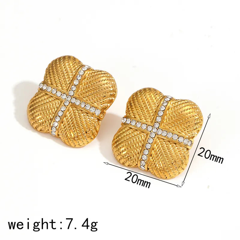 1 Pair Glam IG Style Geometric Polishing Plating 304 Stainless Steel Zircon 18K Gold Plated Ear Studs