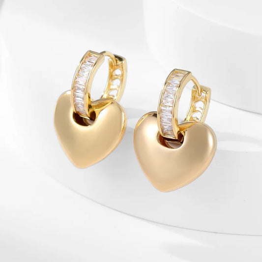 1 Pair Glam Shiny Heart Shape Copper Zircon K Gold Plated Drop Earrings