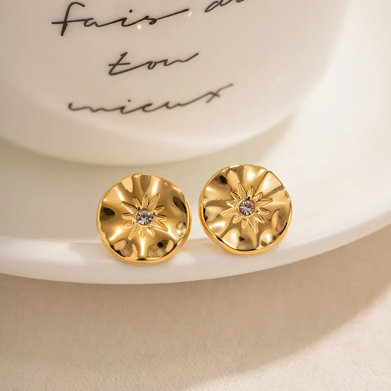 1 Pair IG Style Basic Classic Style Flower Plating Inlay 304 Stainless Steel Rhinestones 18K Gold Plated Ear Studs