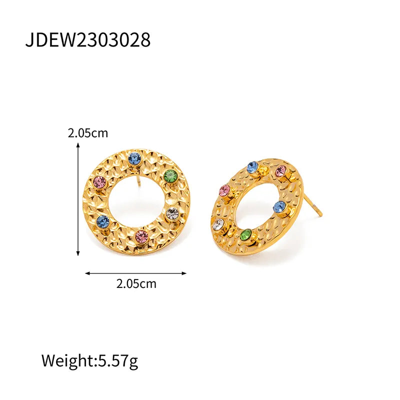 1 Pair IG Style Basic Classic Style Round Inlay 304 Stainless Steel Colorful 18K Gold Plated Ear Studs