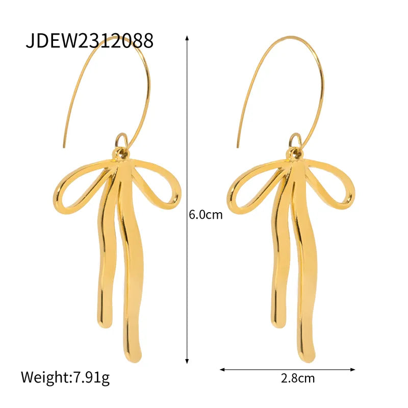 1 Pair IG Style Bow Knot Stainless Steel 18K Gold Plated Drop Earrings