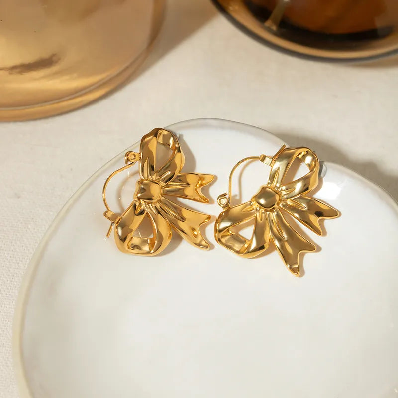 1 Pair IG Style Butterfly Bowknot Stainless Steel 18K Gold Plated Earrings