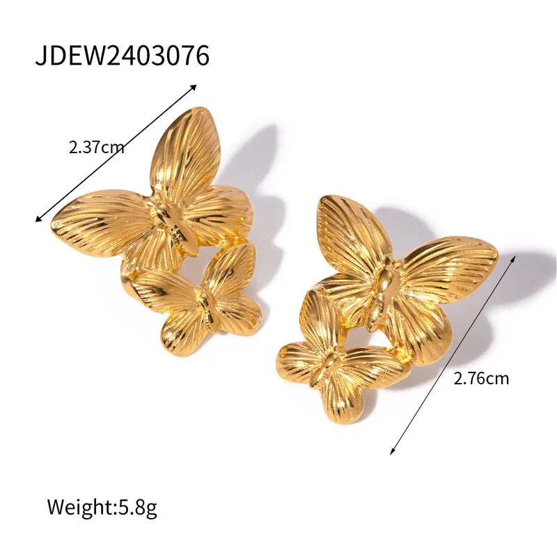 1 Pair IG Style Butterfly Plating 304 Stainless Steel Titanium Steel 18K Gold Plated Earrings