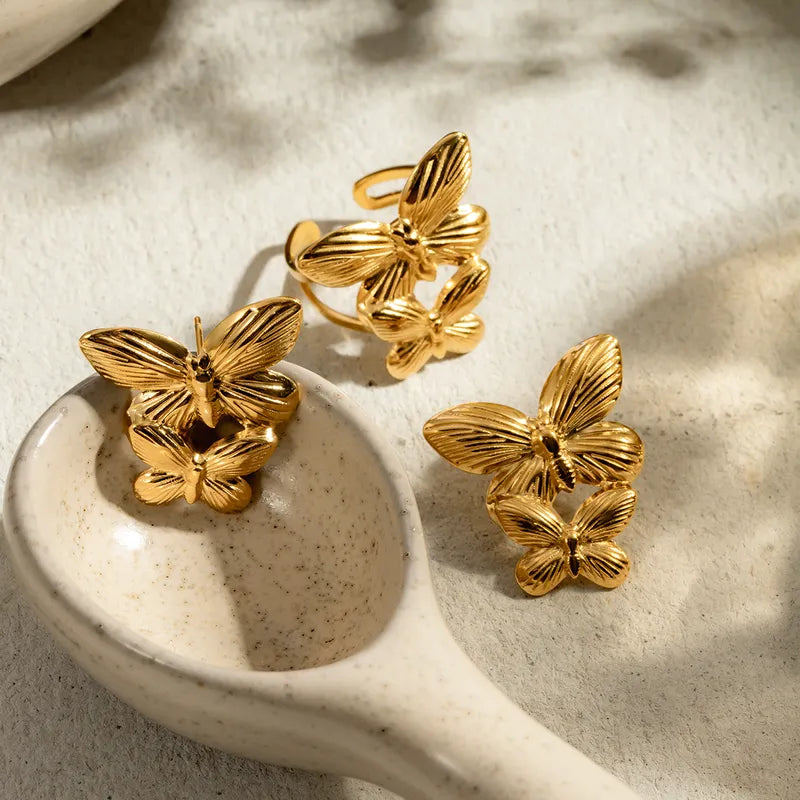 1 Pair IG Style Butterfly Plating 304 Stainless Steel Titanium Steel 18K Gold Plated Earrings