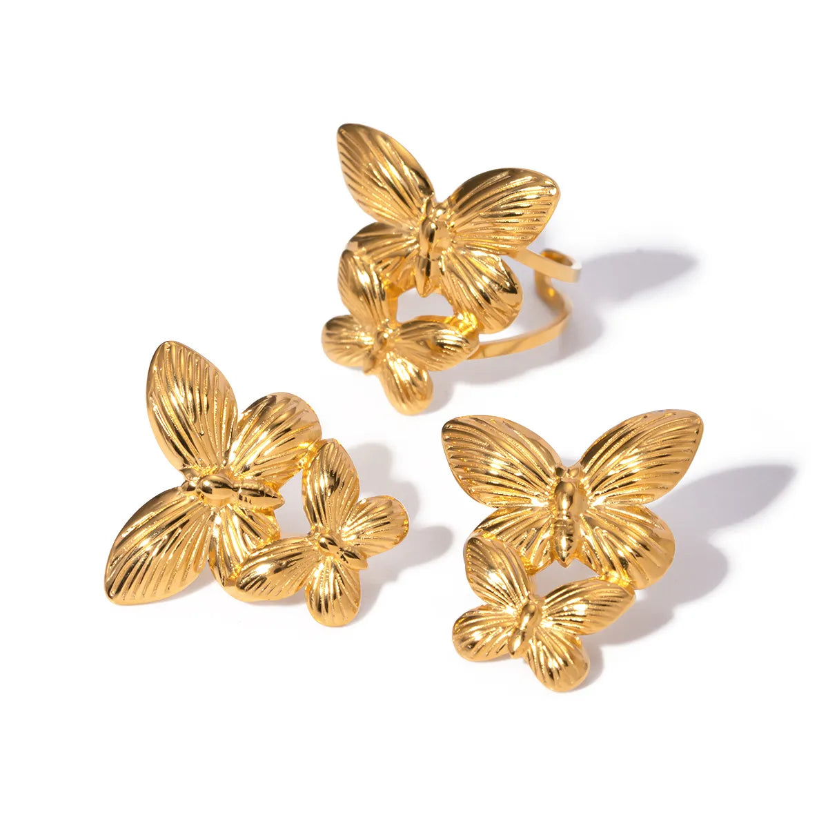 1 Pair IG Style Butterfly Plating 304 Stainless Steel Titanium Steel 18K Gold Plated Earrings