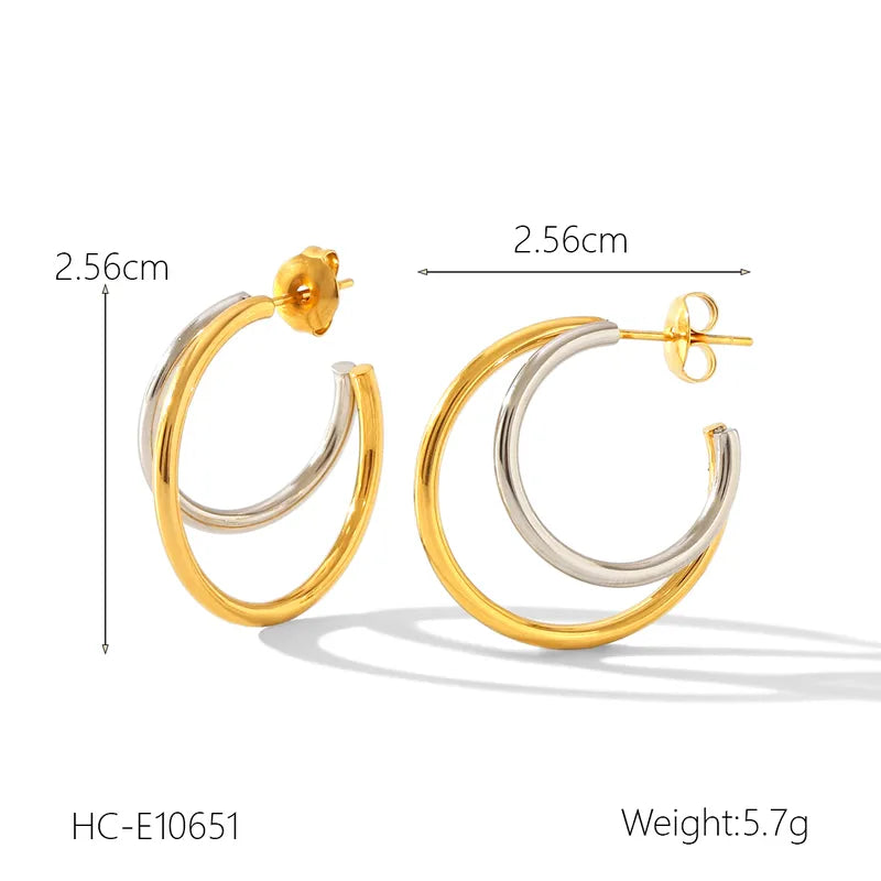 1 Pair IG Style C Shape Mixed Metal 304 Stainless Steel Titanium Steel 18K Gold Plated Ear Studs