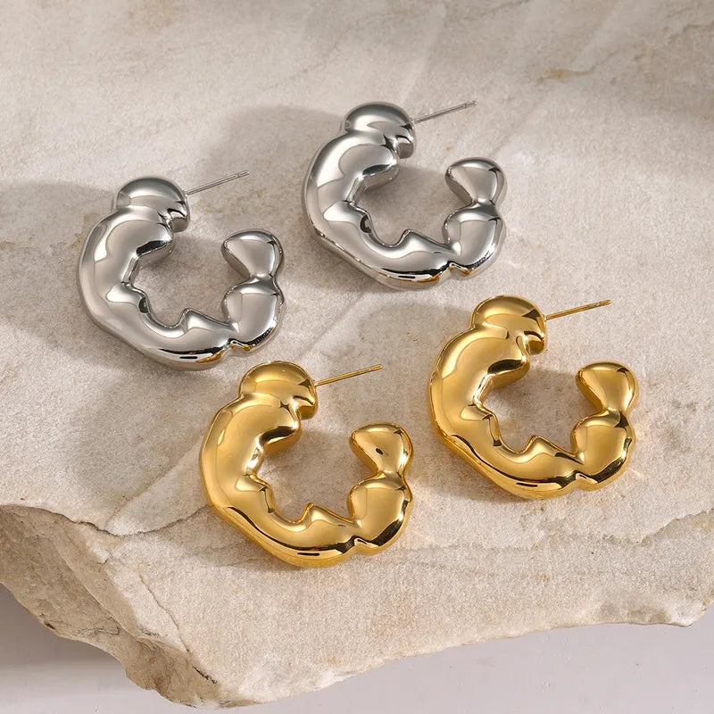 1 Pair IG Style C Shape Plating 316 Stainless Steel 18K Gold Plated Ear Studs