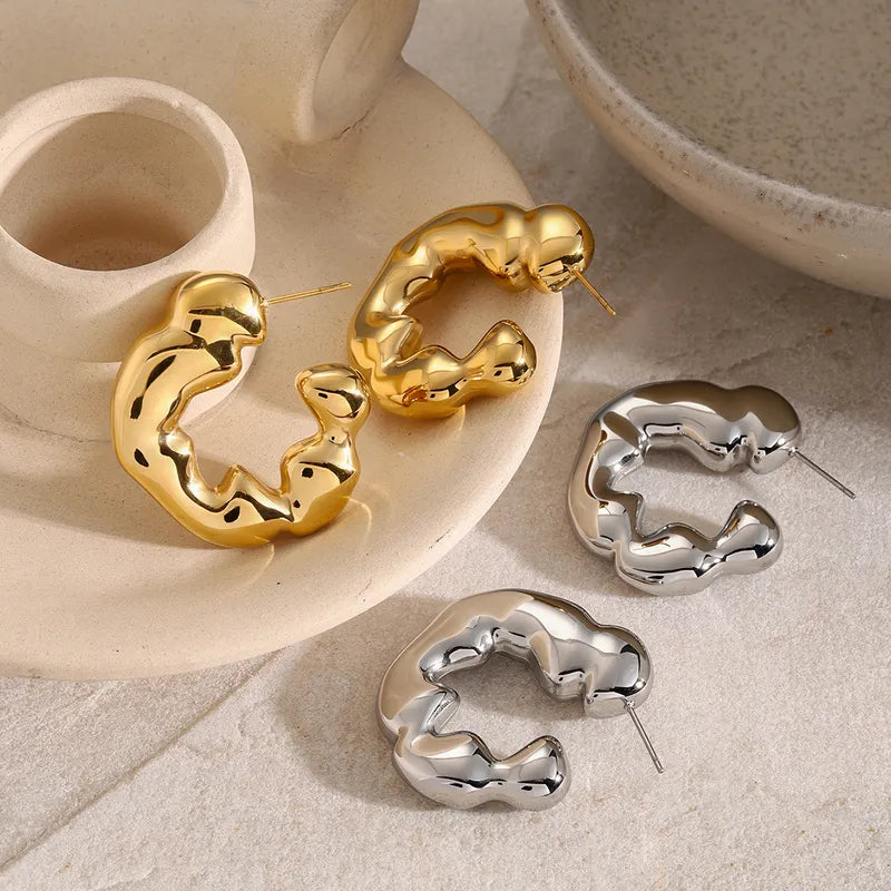 1 Pair IG Style C Shape Plating 316 Stainless Steel 18K Gold Plated Ear Studs