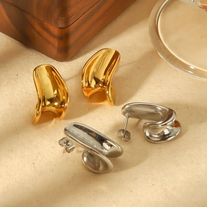 1 Pair IG Style C Shape Polishing 304 Stainless Steel 18K Gold Plated Ear Studs