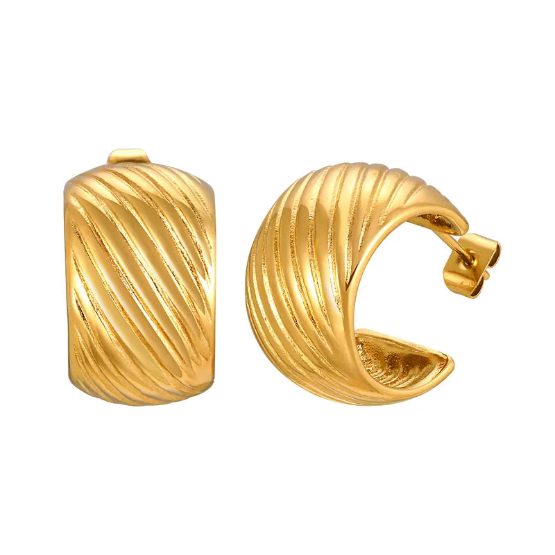 1 Pair IG Style C Shape Stripe Plating 201 Stainless Steel 18K Gold Plated Ear Studs