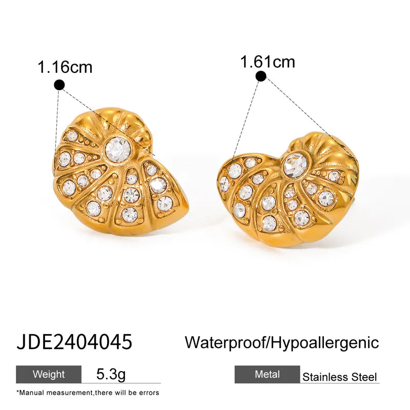 1 Pair IG Style Casual Conch Inlay 316 Stainless Steel Rhinestones 18K Gold Plated Ear Studs