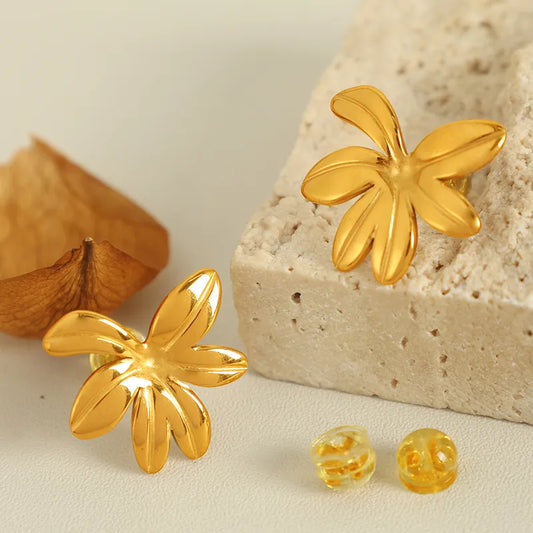 1 Pair IG Style Casual French Style Flower Polishing Plating 304 Stainless Steel 18K Gold Plated Ear Studs