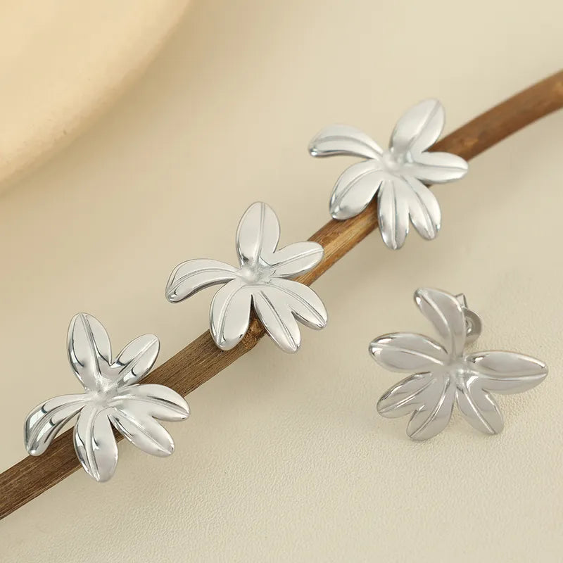 1 Pair IG Style Casual French Style Flower Polishing Plating 304 Stainless Steel 18K Gold Plated Ear Studs