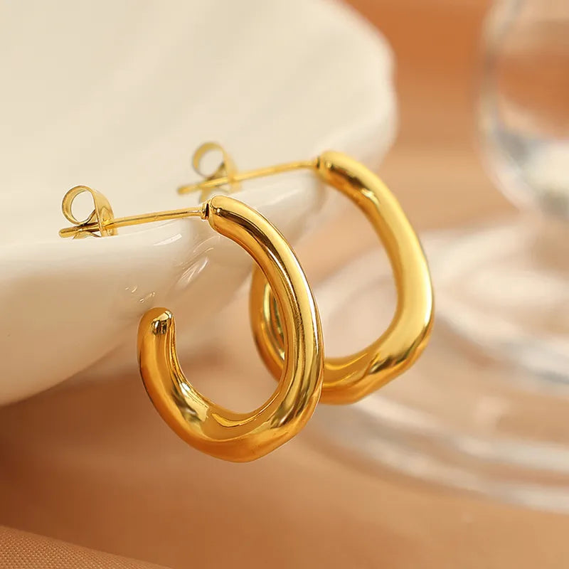 1 Pair IG Style Casual Simple Style C Shape Polishing 304 Stainless Steel 18K Gold Plated Ear Studs