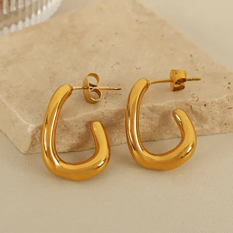 1 Pair IG Style Casual Simple Style C Shape Polishing 304 Stainless Steel 18K Gold Plated Ear Studs