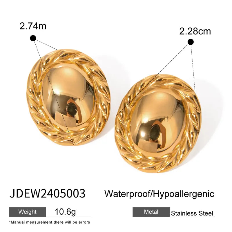 1 Pair IG Style Casual Simple Style Oval 304 Stainless Steel 18K Gold Plated Ear Studs