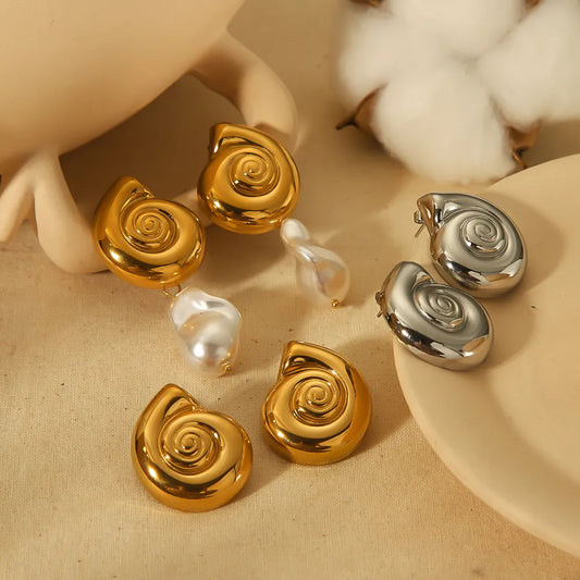 1 Pair IG Style Casual Spiral Polishing Pearl 304 Stainless Steel 18K Gold Plated Ear Studs